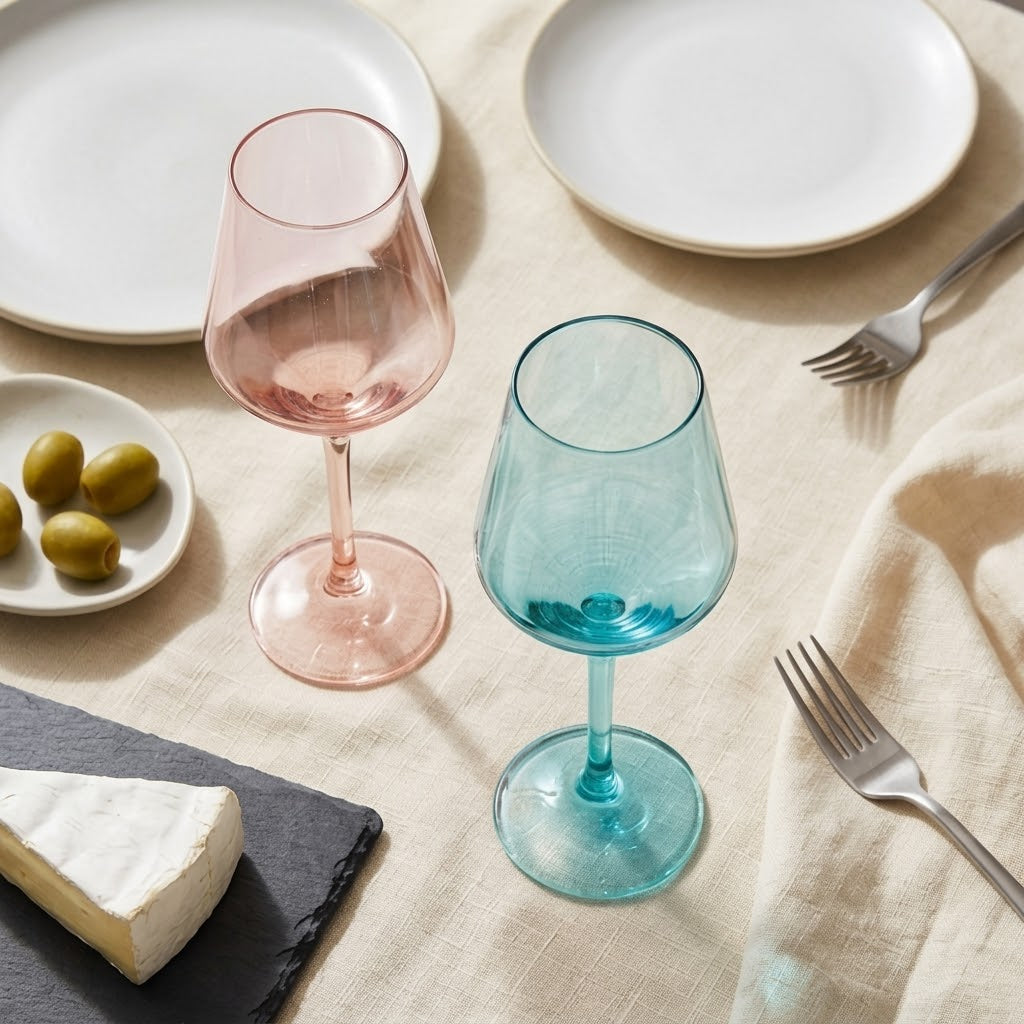 Modern Pastel Angular Wine Glass Set - Assorted 6-Color Collection