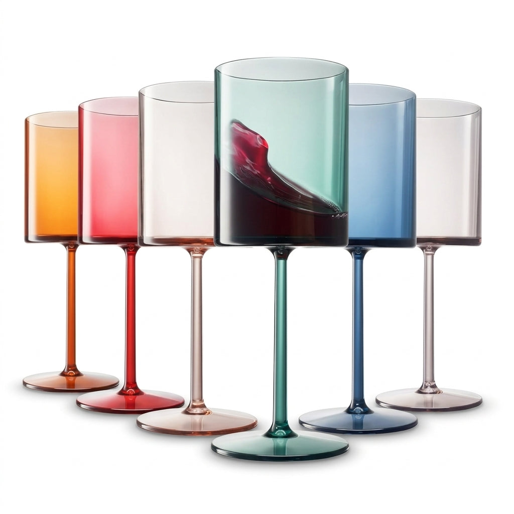 Modern Cylindrical Colored Wine Glass Set - Assorted 6-Piece Collection