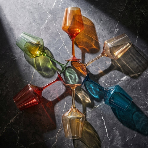 Colorful Angular Wine Glass Set - Assorted 6-Color Rainbow Collection