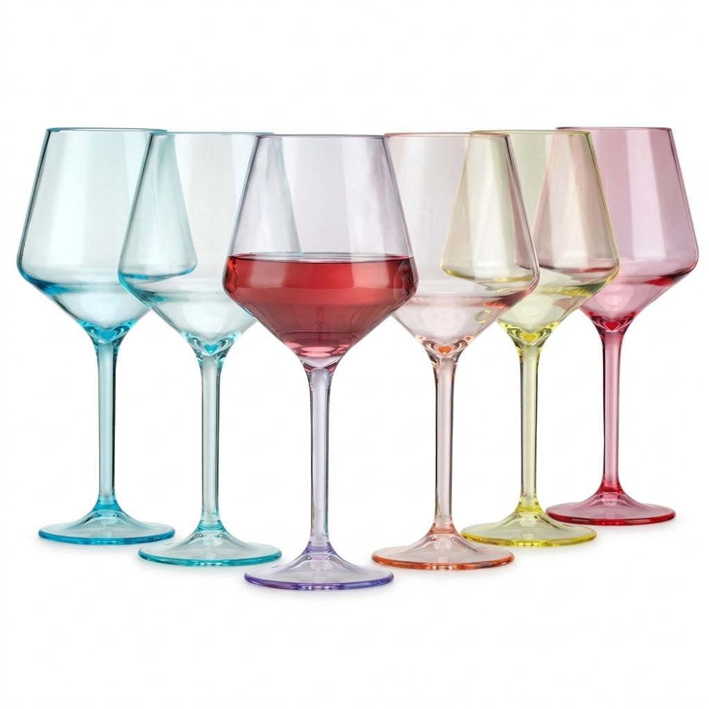 Modern Pastel Angular Wine Glass Set - Assorted 6-Color Collection