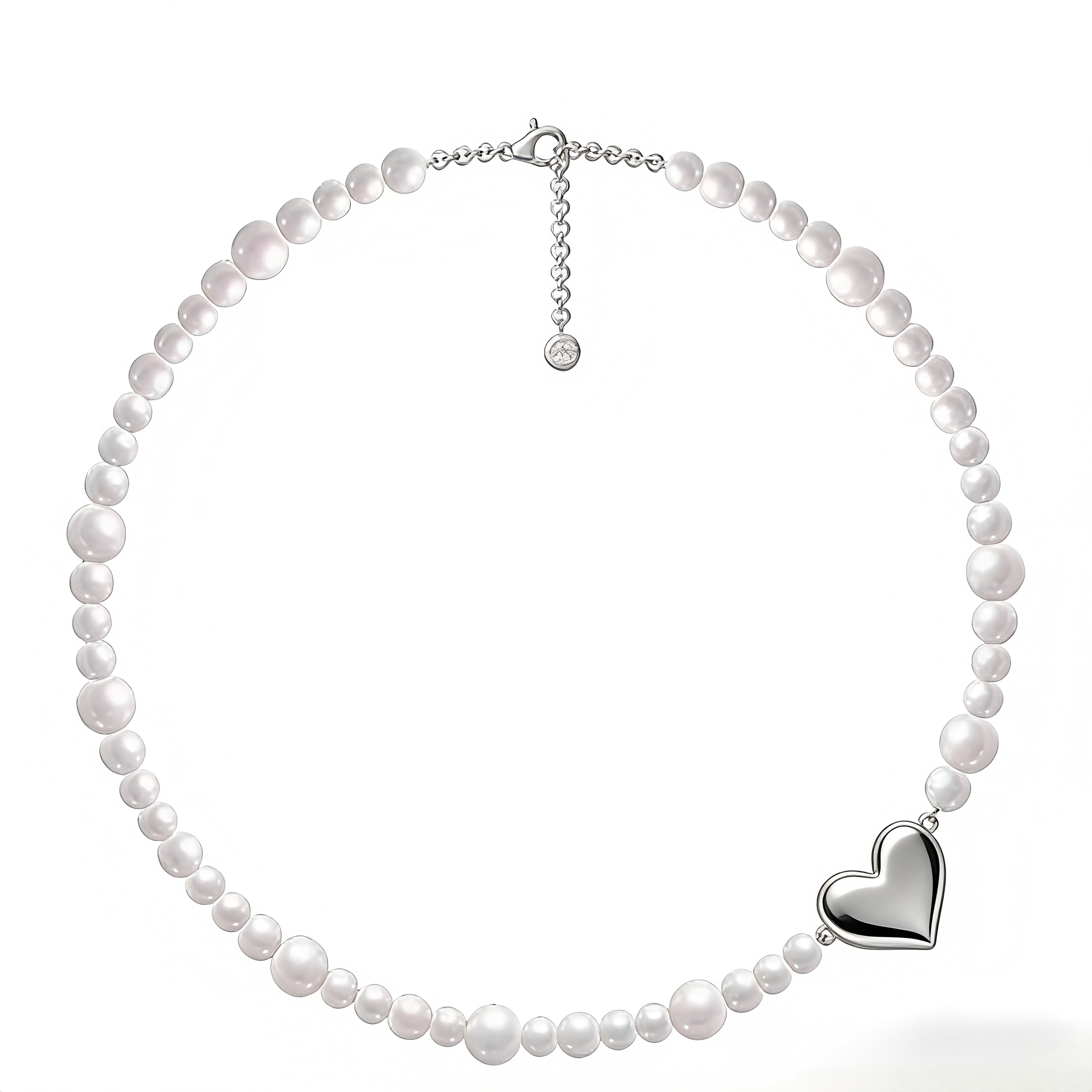 Timeless Pearl Necklace with Heart-Shaped Silver Pendant
