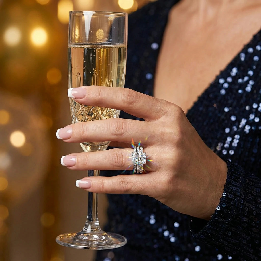 🔥 LAST DAY 90% OFF: Optical-Grade Travel-Safe Flawless Moissanite 2-4CT Radiant Stackable Ring Set in S925 & 14K Gold