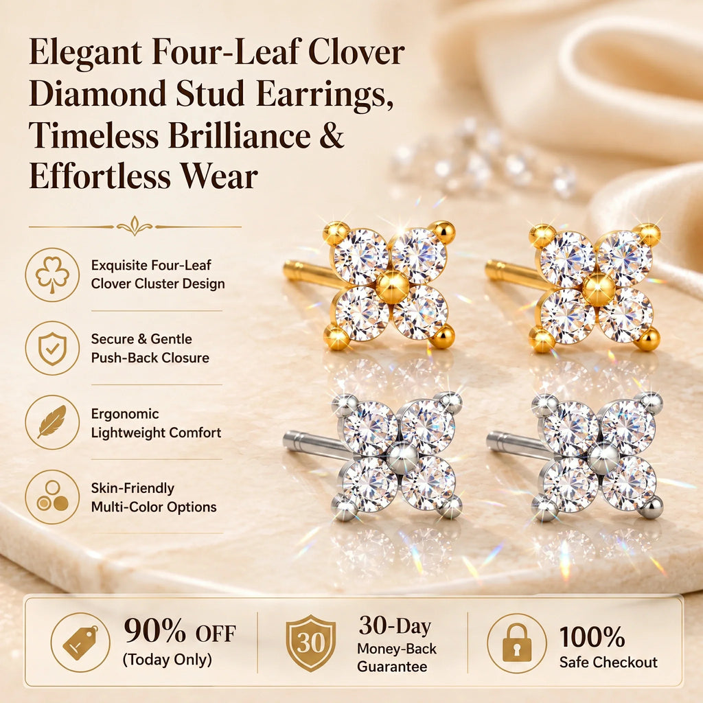 🔥 LAST DAY 90% OFF : Elegant Four-Leaf Clover Moissanite Diamond Stud Earrings – Timeless Luxury & 100% Diamond Tester Approved