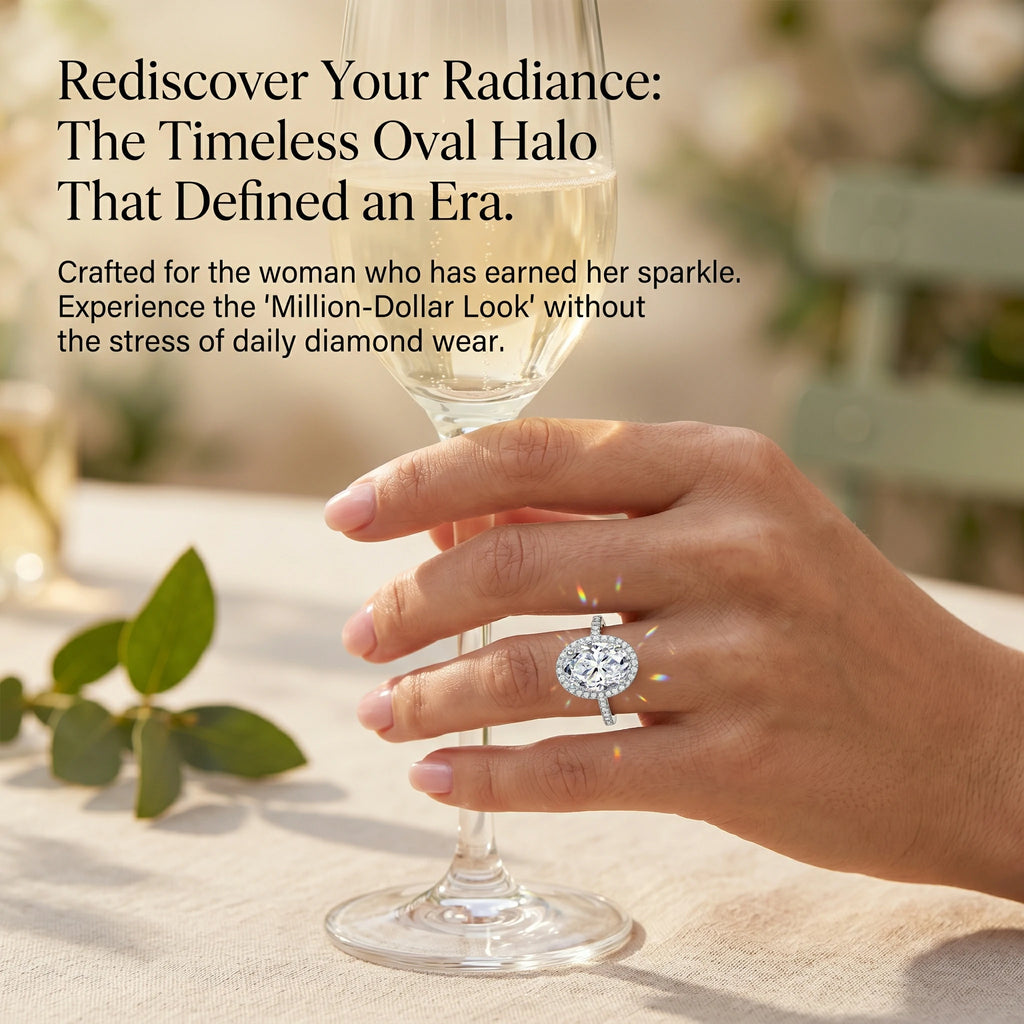 🔥 LAST DAY 90% OFF: High-Density Micro-Pavé Halo Travel-Safe D-Color VVS1 Flawless Classic Oval Moissanite Ring in 14K Gold Plated 925 Silver