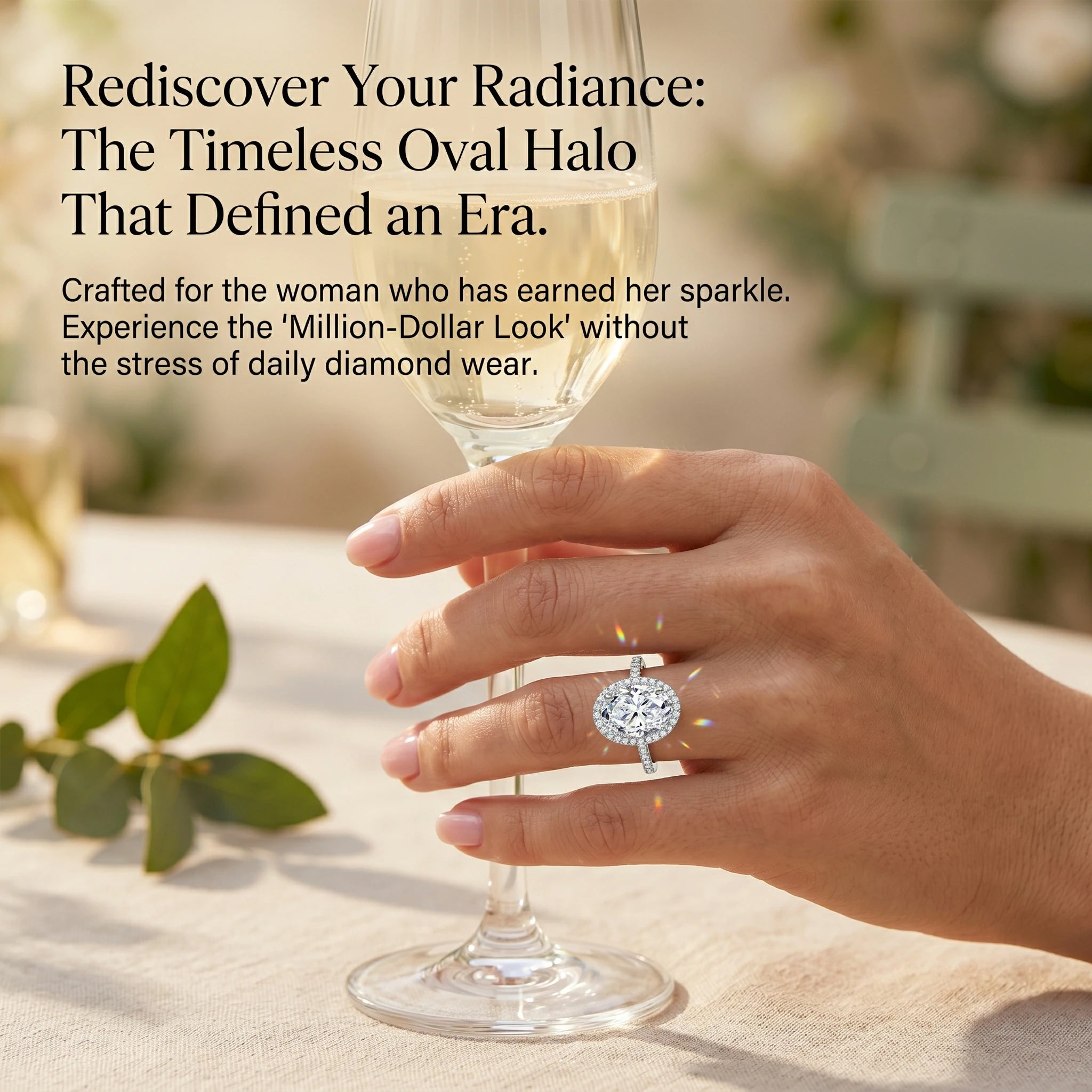 🔥 LAST DAY 90% OFF: High-Density Micro-Pavé Halo Travel-Safe D-Color VVS1 Flawless Classic Oval Moissanite Ring in 14K Gold Plated 925 Silver