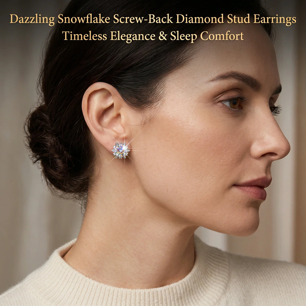 🔥 LAST DAY 90% OFF : Dazzling Snowflake Screw-Back Diamond Stud Earrings – Architectural Brilliance & Sleep-Friendly Comfort