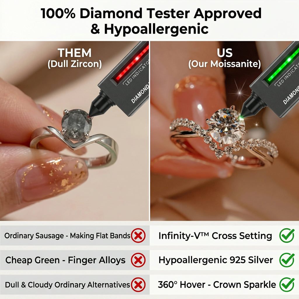 🔥 LAST DAY 90% OFF: 360° Hover-Crown Finger-Elongating D-Color VVS1 Flawless Infinity-V Cross Moissanite Ring in 14K Gold Plated 925 Silver