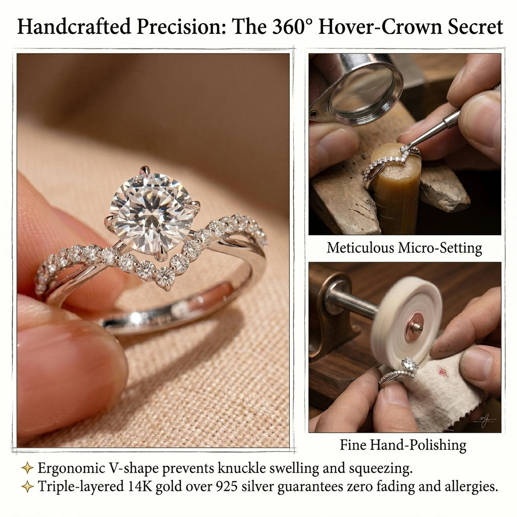 🔥 LAST DAY 90% OFF: 360° Hover-Crown Finger-Elongating D-Color VVS1 Flawless Infinity-V Cross Moissanite Ring in 14K Gold Plated 925 Silver