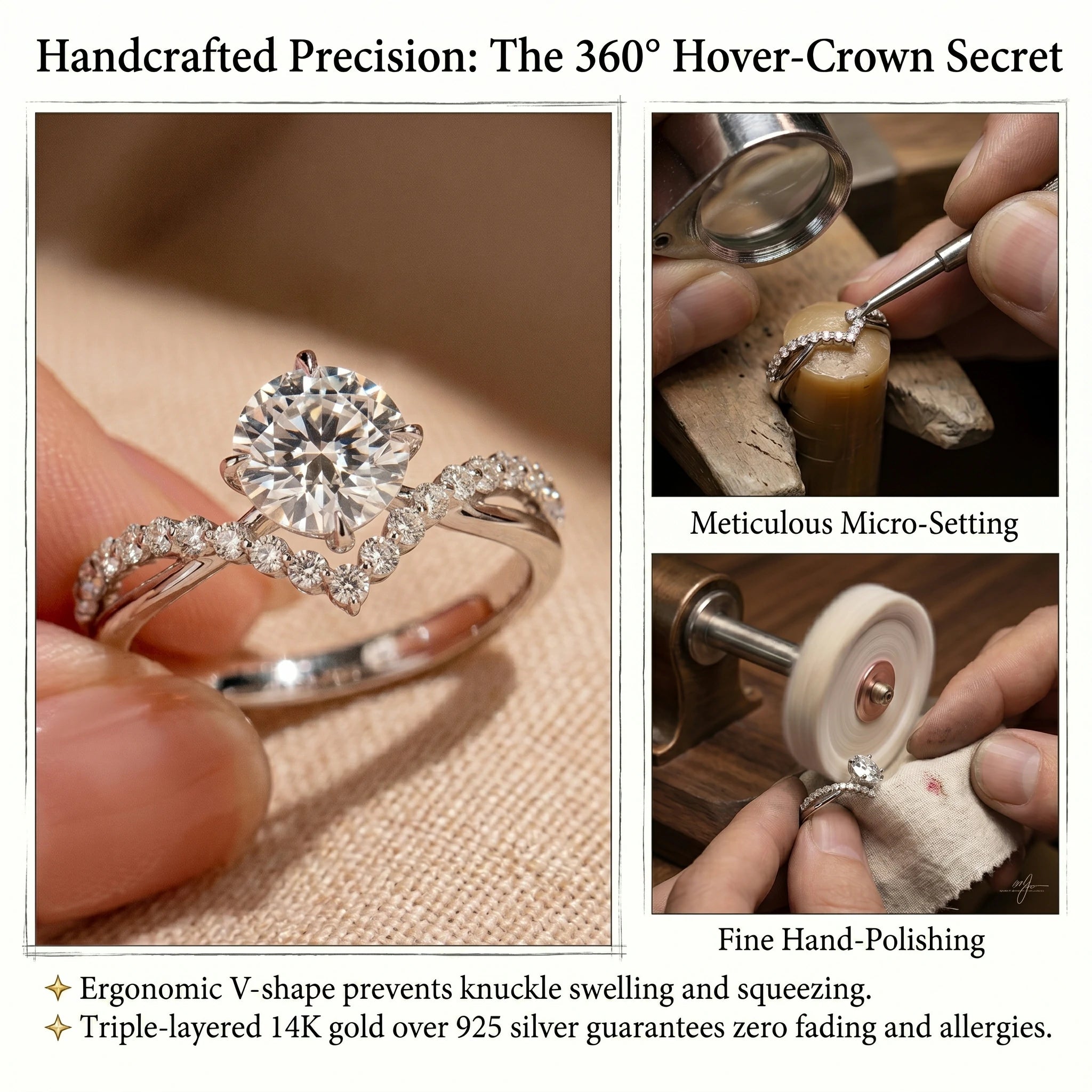 🔥 LAST DAY 90% OFF: 360° Hover-Crown Finger-Elongating D-Color VVS1 Flawless Infinity-V Cross Moissanite Ring in 14K Gold Plated 925 Silver