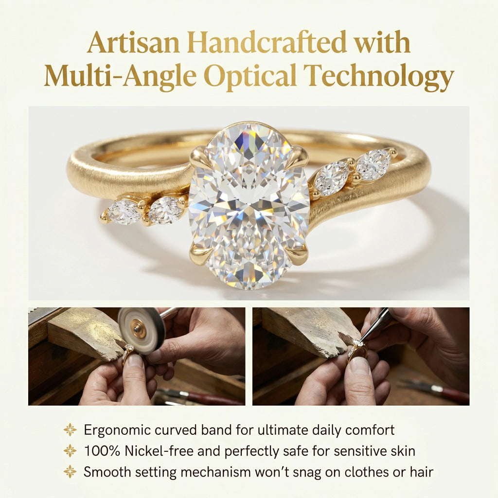 🔥 LAST DAY 90% OFF: Multi-Angle Optical Cut Finger-Slimming D-Color VVS1 Flawless Moissanite Asymmetrical Vine Ring in 14K Gold Over 925 Silver