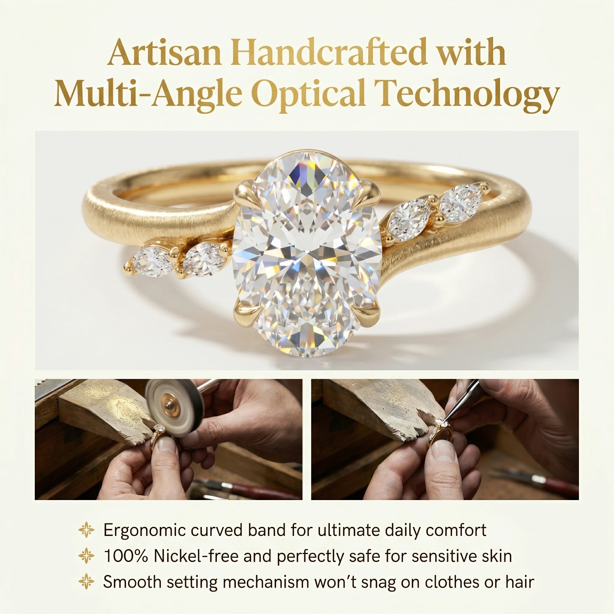 🔥 LAST DAY 90% OFF: Multi-Angle Optical Cut Finger-Slimming D-Color VVS1 Flawless Moissanite Asymmetrical Vine Ring in 14K Gold Over 925 Silver