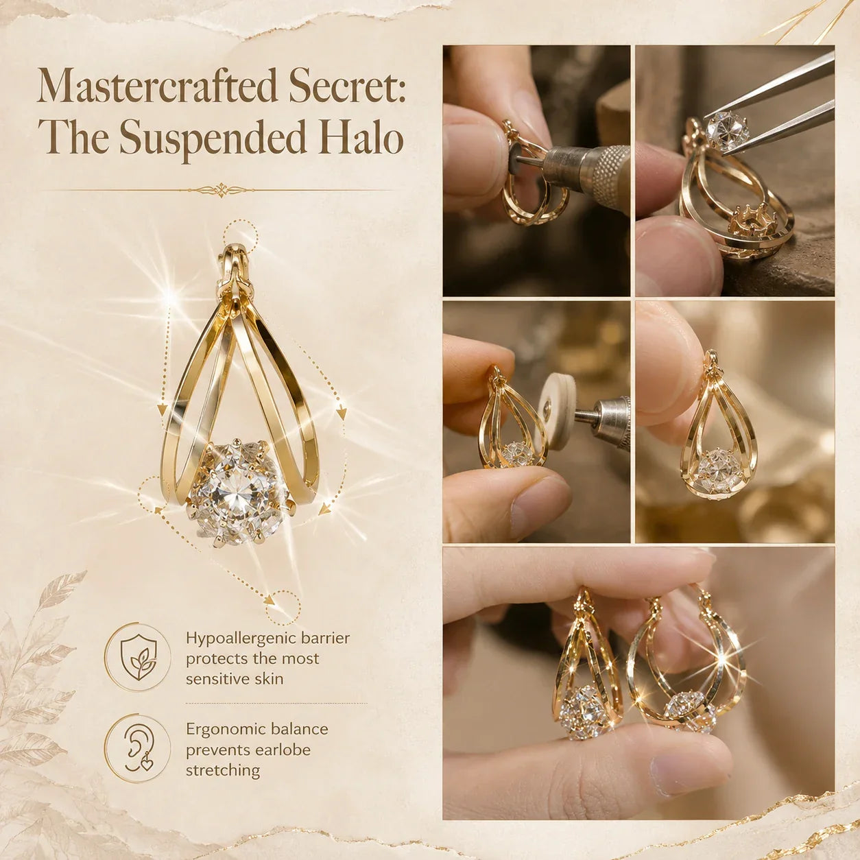 🔥 LAST DAY 90% OFF: 1-Second Easy-Snap VVS1 Flawless Moissanite Suspended Hoop Earrings in Triple 14K Gold over 925 Silver