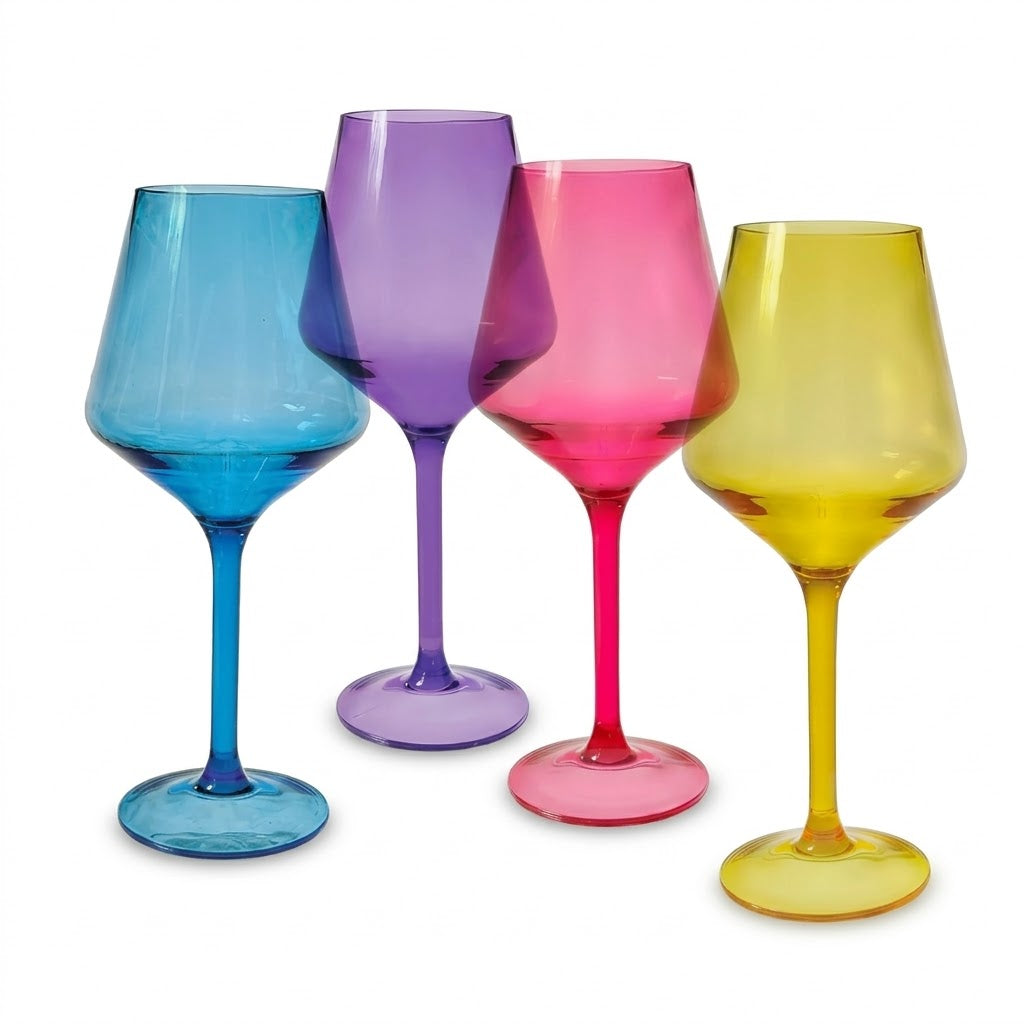 Vibrant Geometric Colored Wine Glass Set - Assorted 4-Piece Collection
