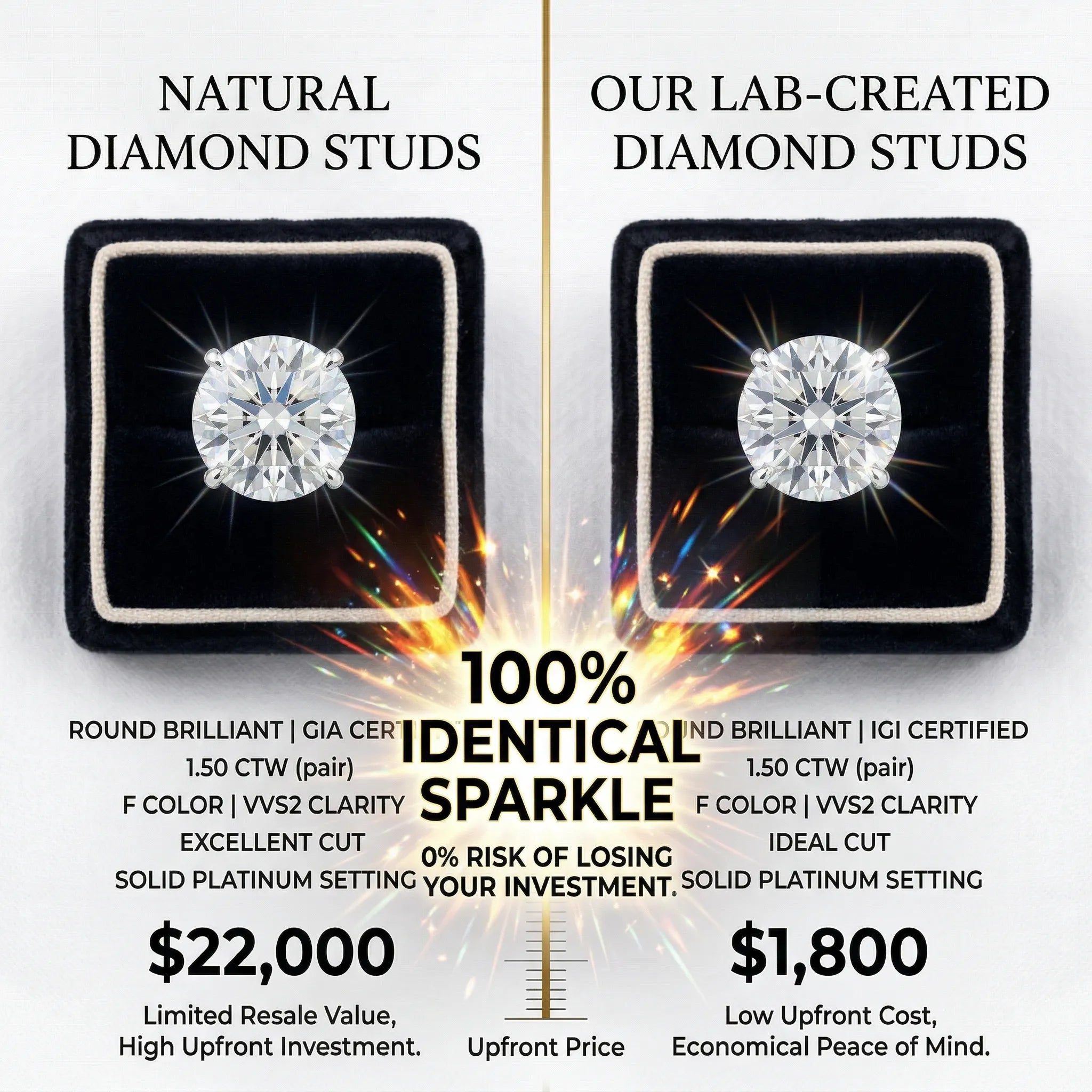 1-6.00 CTW Classic Round Lab-Created Diamond Stud Earrings - Secure 4-Prong & Hypoallergenic-Last Day Sale🔥90% OFF