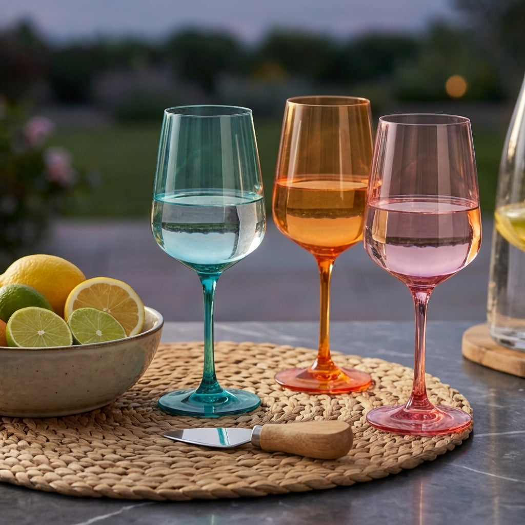 Vibrant Rainbow Stemmed Wine Glass Set - Assorted 6-Color Collection
