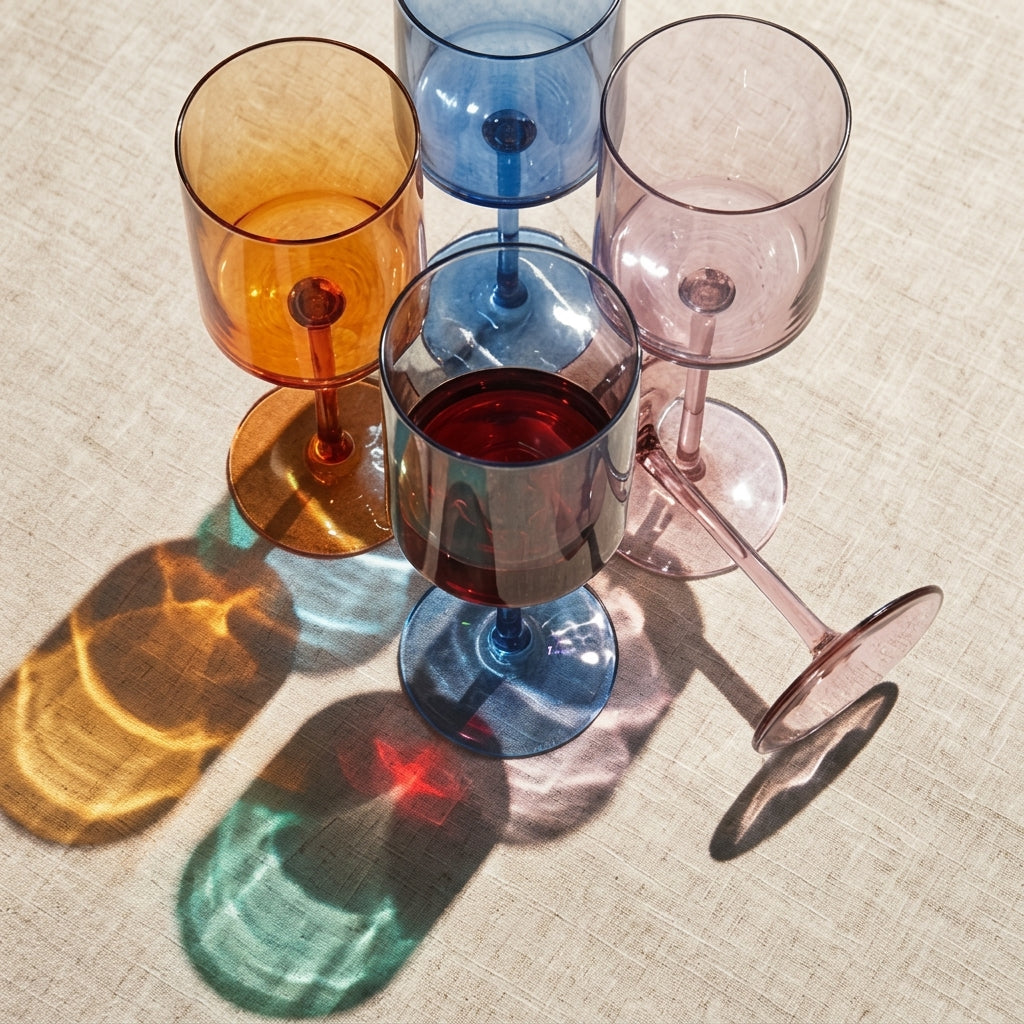 Modern Cylindrical Colored Wine Glass Set - Assorted 6-Piece Collection