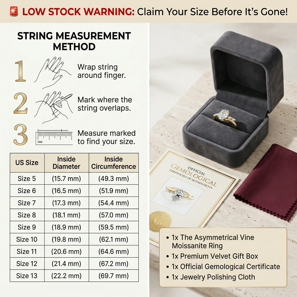 🔥 LAST DAY 90% OFF: Multi-Angle Optical Cut Finger-Slimming D-Color VVS1 Flawless Moissanite Asymmetrical Vine Ring in 14K Gold Over 925 Silver