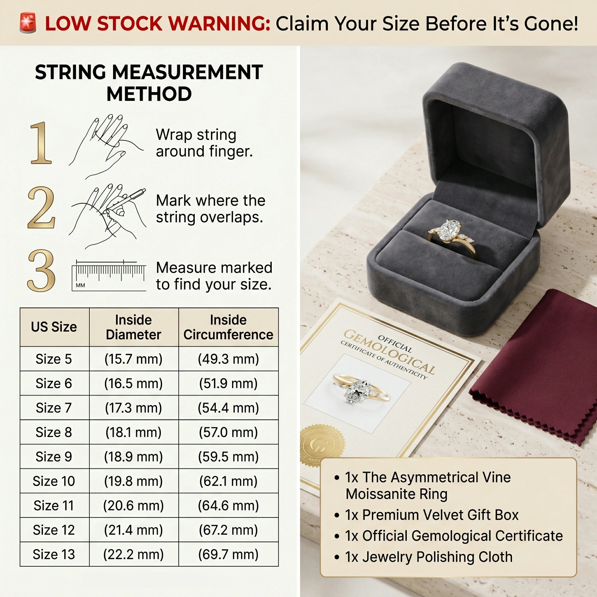 🔥 LAST DAY 90% OFF: Multi-Angle Optical Cut Finger-Slimming D-Color VVS1 Flawless Moissanite Asymmetrical Vine Ring in 14K Gold Over 925 Silver
