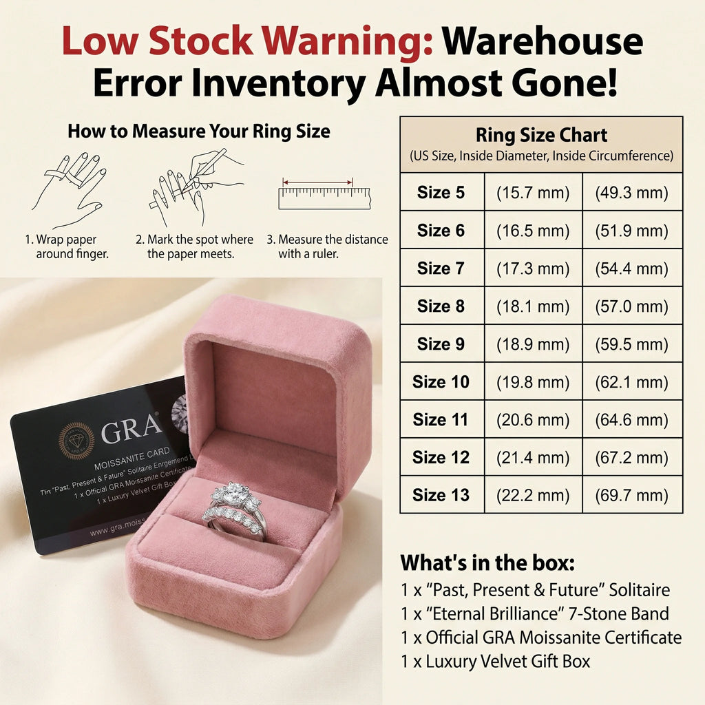 🔥 LAST DAY 90% OFF: Precision Hearts & Arrows Travel-Safe Flawless D-Color Moissanite 1.5CT Signature Stack Ring Set in 14K Gold Plated 925 Silver