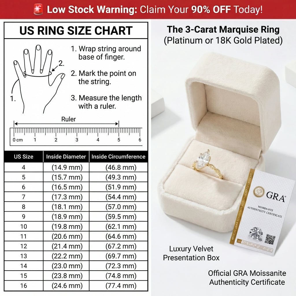 🔥90% OFF TODAY: The 3-Carat Marquise "Royal Heirloom" Ring | Your Finger-Slimming Travel Diamond