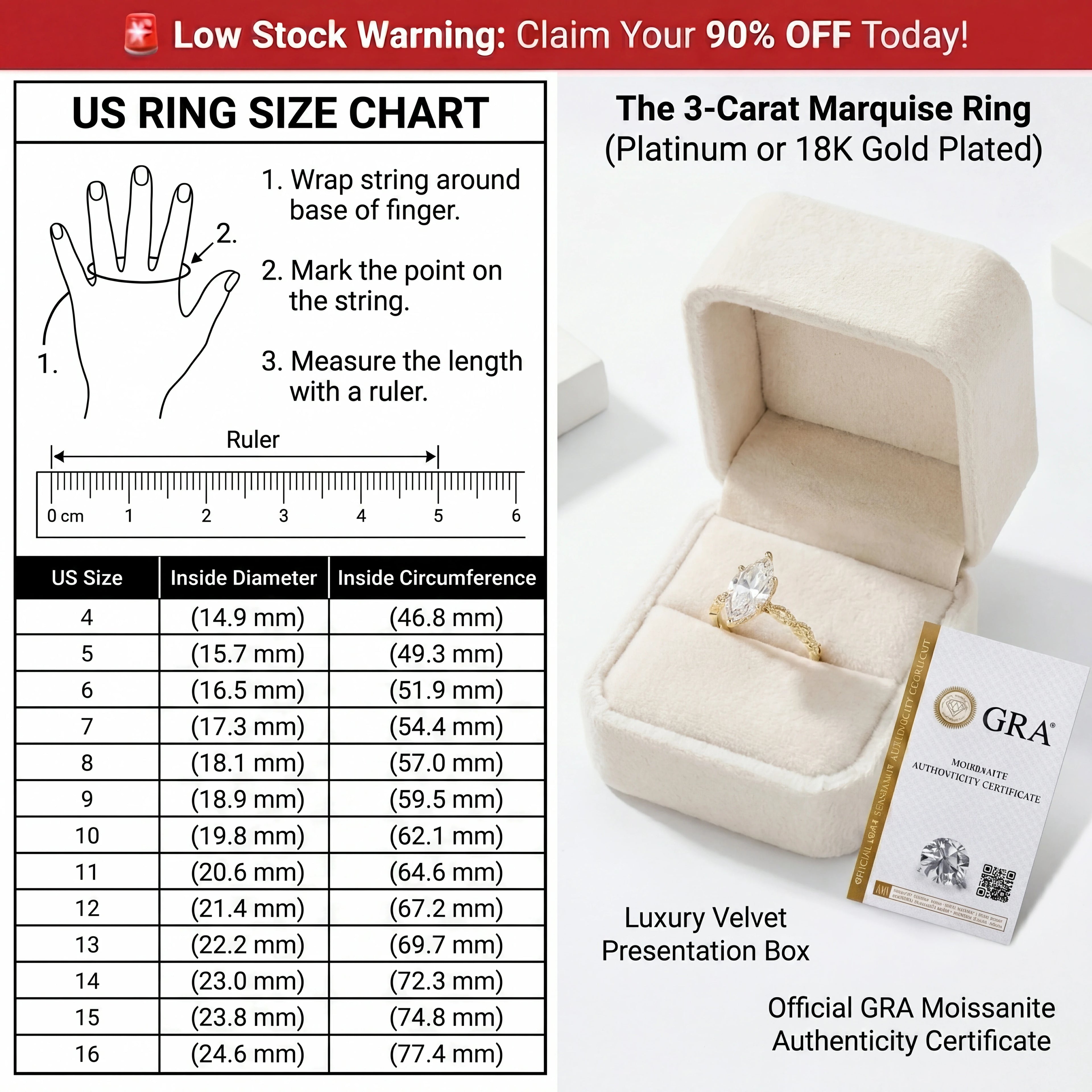 🔥90% OFF TODAY: The 3-Carat Marquise "Royal Heirloom" Ring | Your Finger-Slimming Travel Diamond