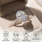 🔥 LAST DAY 90% OFF: High-Density Micro-Pavé Halo Travel-Safe D-Color VVS1 Flawless Classic Oval Moissanite Ring in 14K Gold Plated 925 Silver