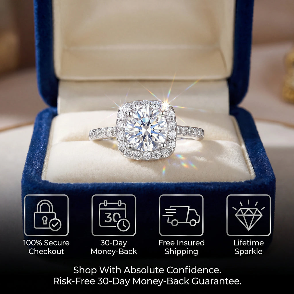 🔥🔥 FLASH SALE: Flawless Cushion Halo Moissanite Ring - 3EX Cut & Platinum Plated