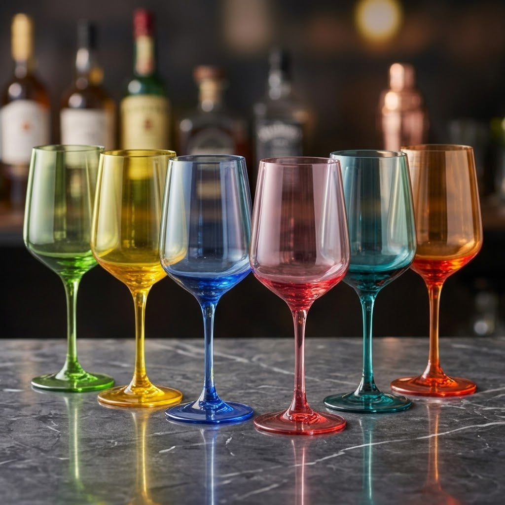 Vibrant Rainbow Stemmed Wine Glass Set - Assorted 6-Color Collection
