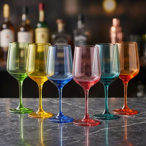 Vibrant Rainbow Stemmed Wine Glass Set - Assorted 6-Color Collection