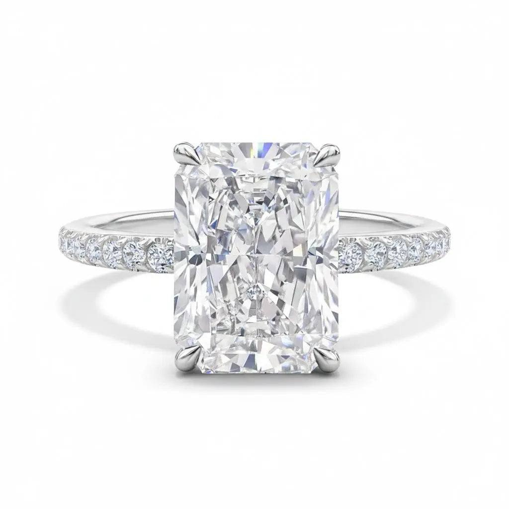 🔥 LAST DAY 90% OFF: Optical-Grade Travel-Safe Flawless Moissanite 2-4CT Radiant Stackable Ring Set in S925 & 14K Gold