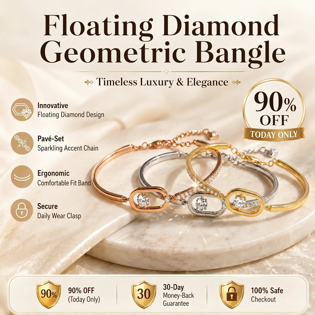 🔥 LAST DAY 90% OFF : Floating Diamond Geometric Bangle – Timeless Luxury &amp; Kinetic Brilliance 🔥