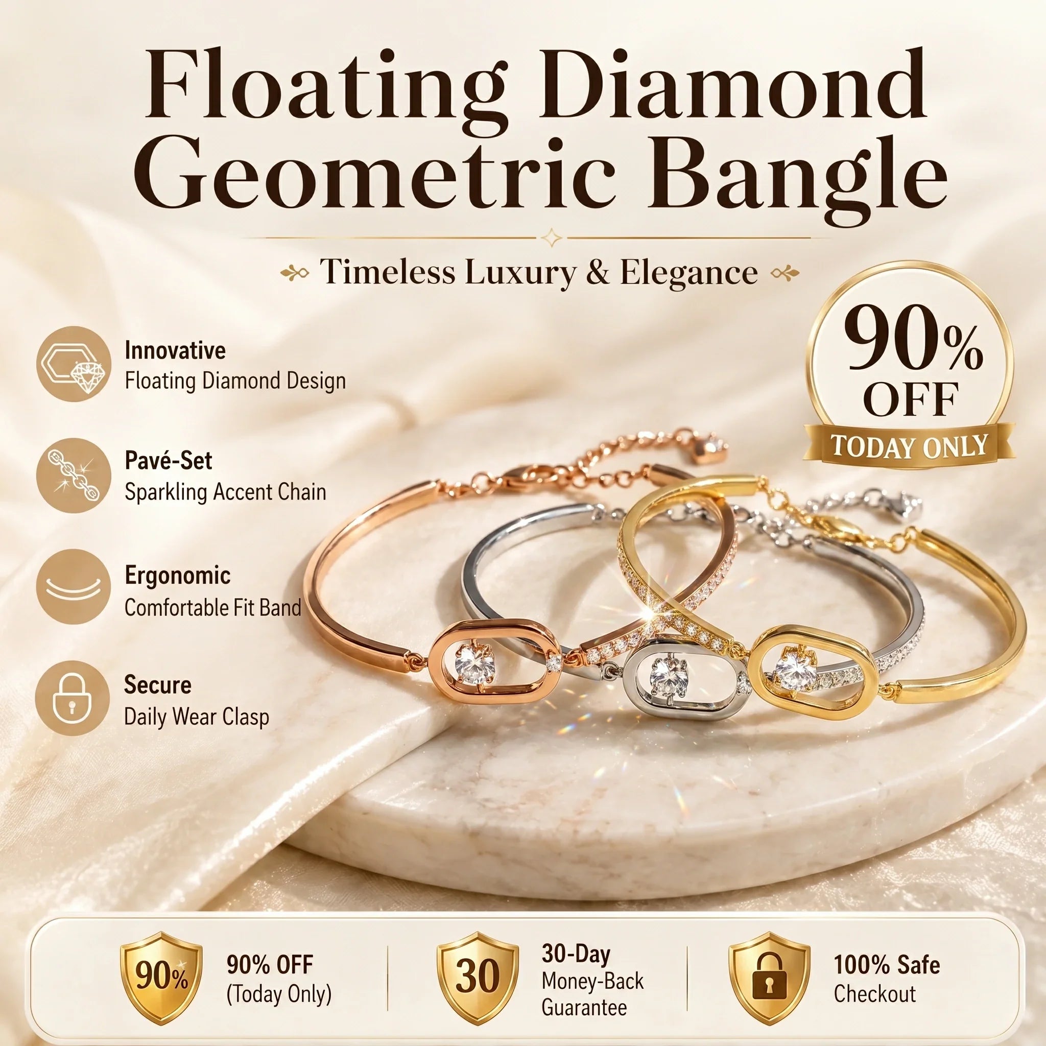 🔥 LAST DAY 90% OFF : Floating Diamond Geometric Bangle – Timeless Luxury &amp; Kinetic Brilliance 🔥