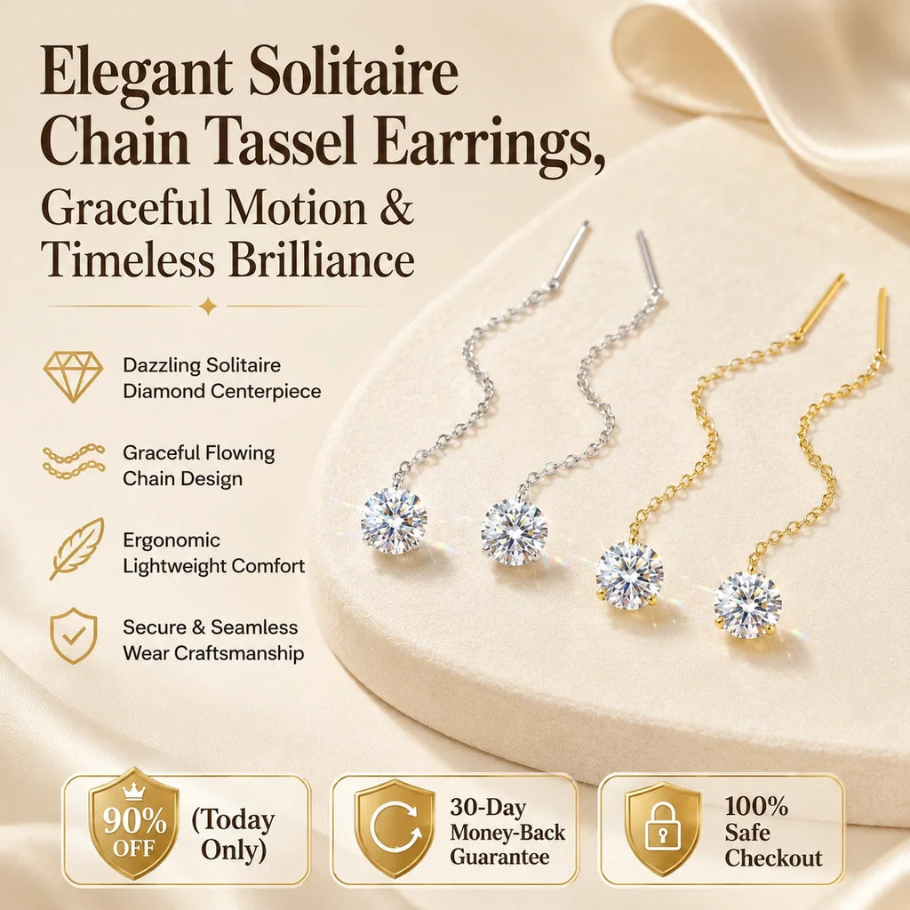 🔥 LAST DAY 90% OFF : Elegant Solitaire Chain Tassel Threader Earrings – Graceful Flowing Motion & Timeless Brilliance