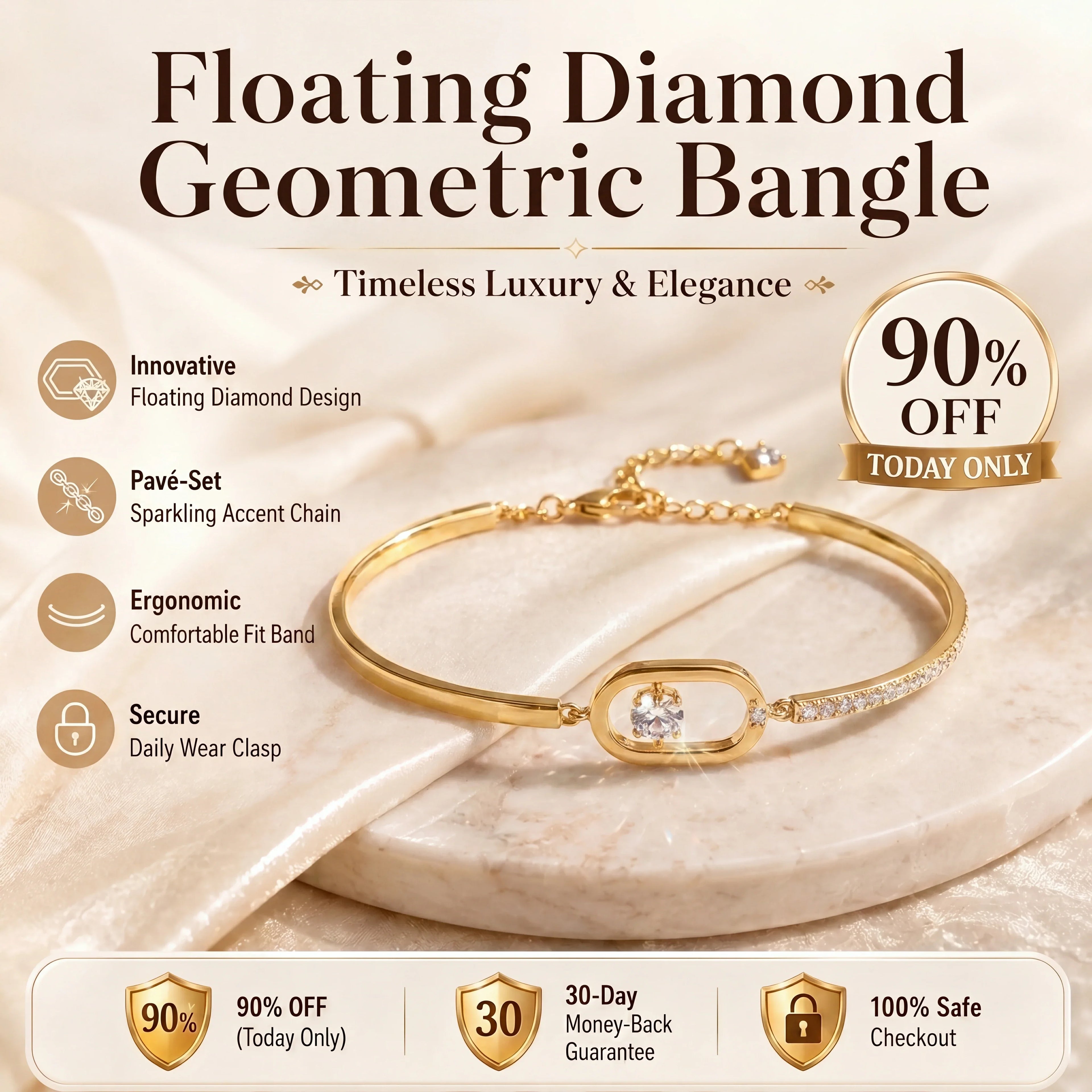 🔥 LAST DAY 90% OFF : Floating Diamond Geometric Bangle – Timeless Luxury &amp; Kinetic Brilliance 🔥