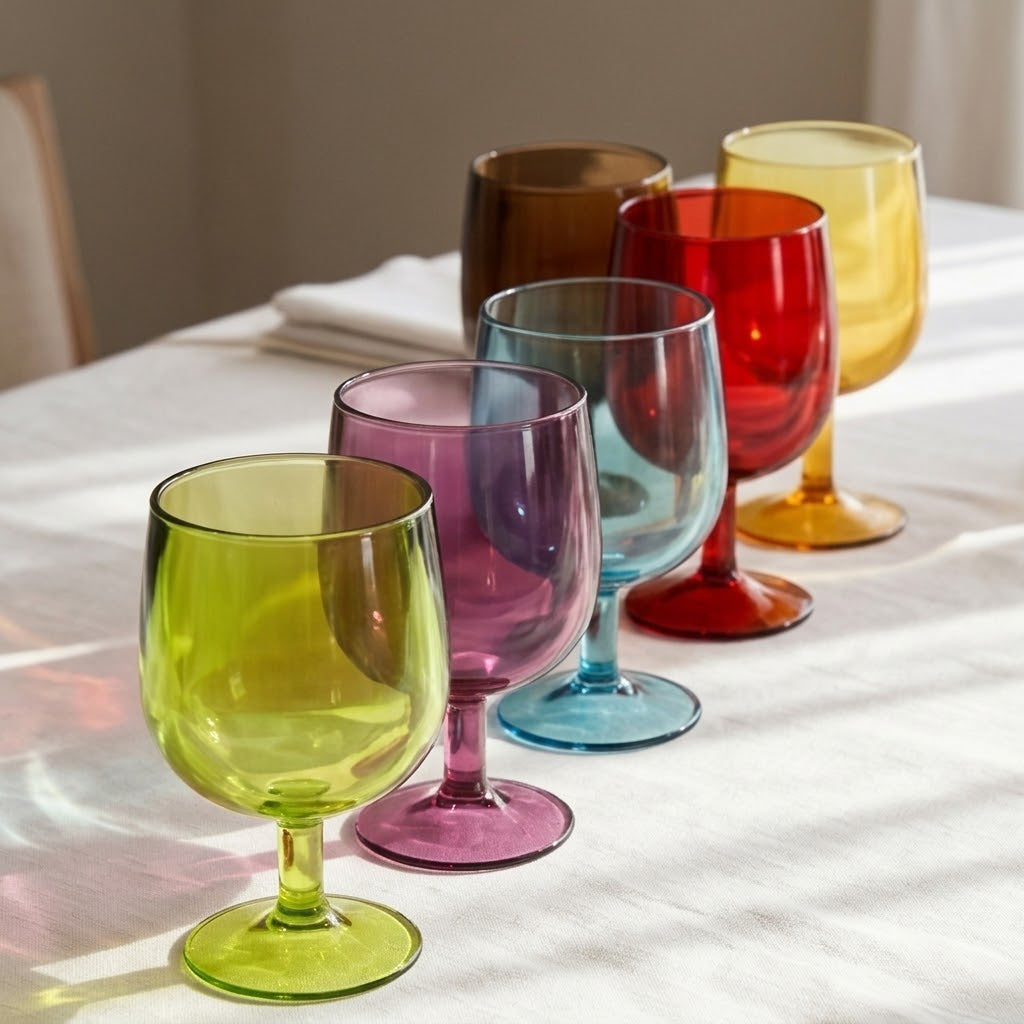 Retro Stackable Colored Glass Goblet Set - Assorted 8-Piece Collection