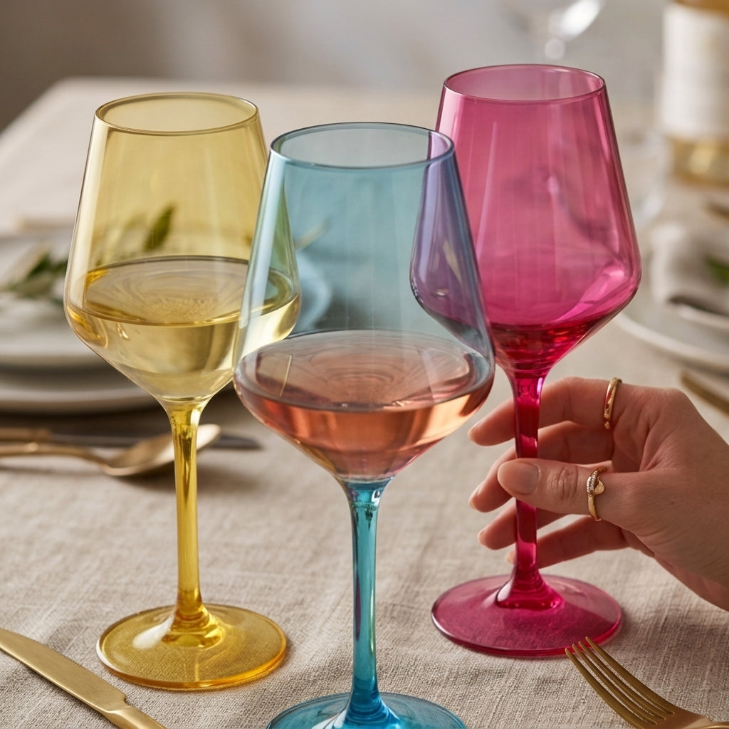 Vibrant Geometric Colored Wine Glass Set - Assorted 4-Piece Collection