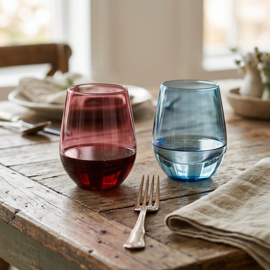 Jewel Tone Stemless Wine Glass Set - Assorted 4-Color Collection