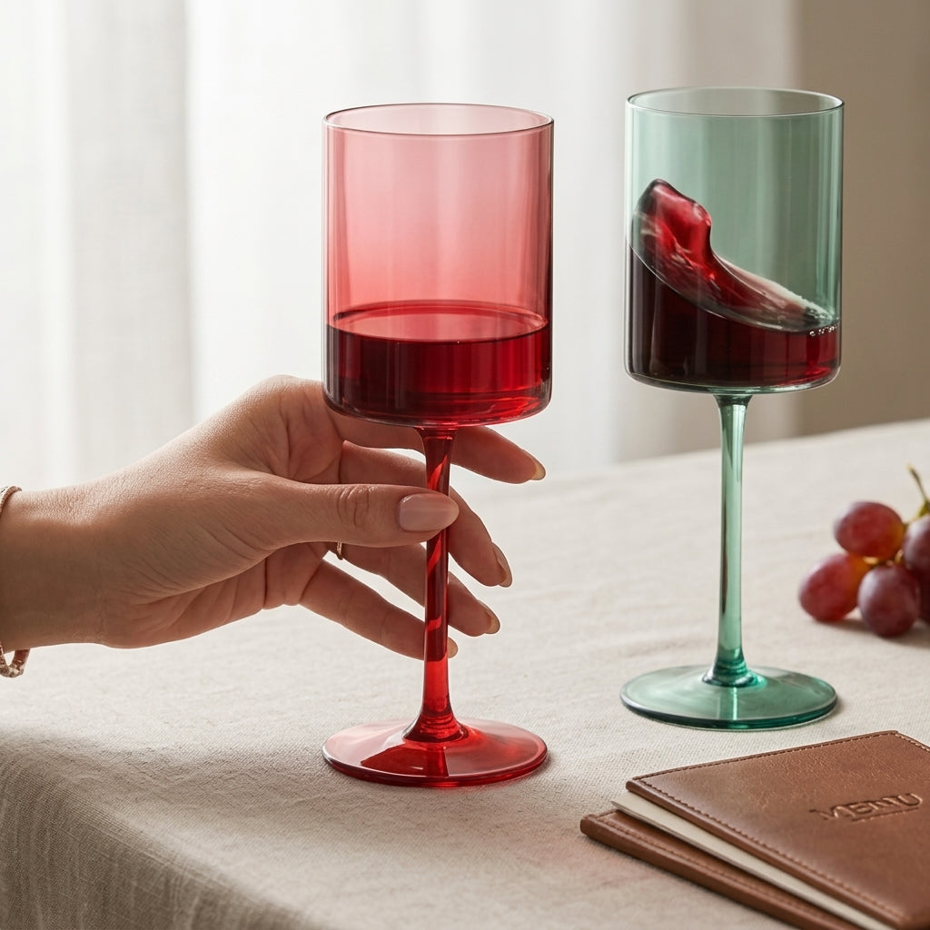 Modern Cylindrical Colored Wine Glass Set - Assorted 6-Piece Collection