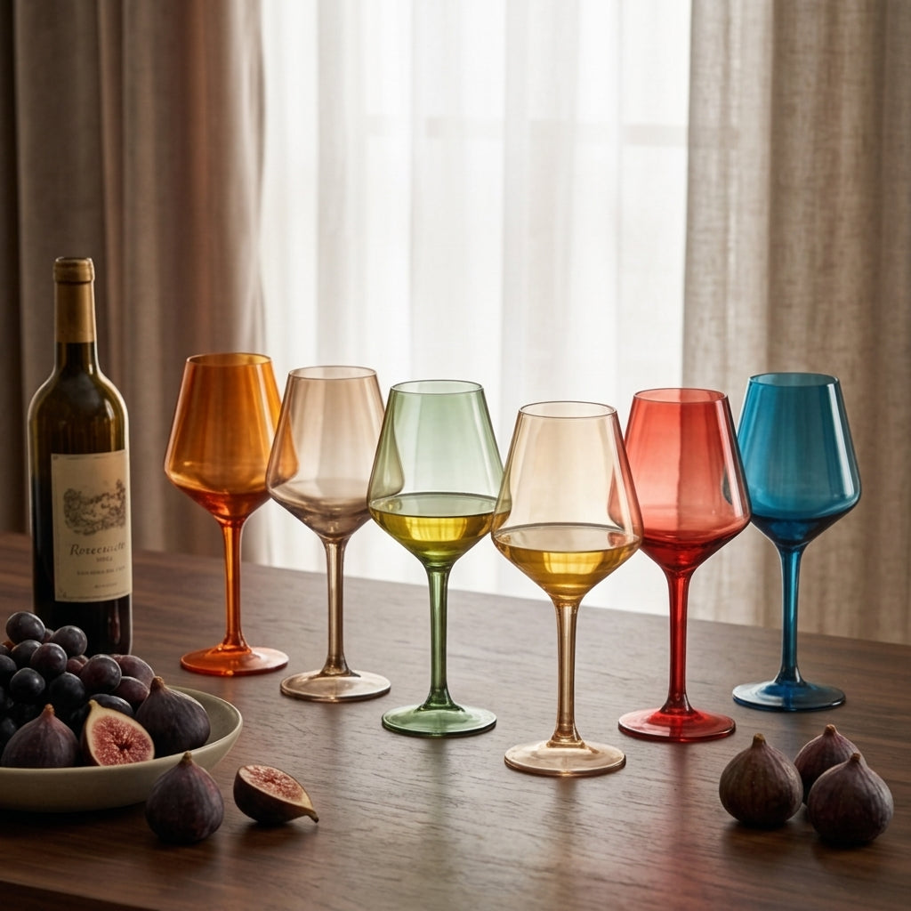 Colorful Angular Wine Glass Set - Assorted 6-Color Rainbow Collection