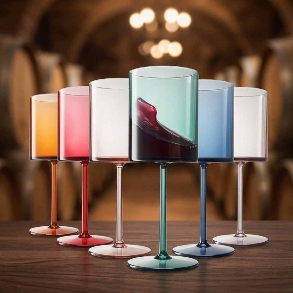 Modern Cylindrical Colored Wine Glass Set - Assorted 6-Piece Collection