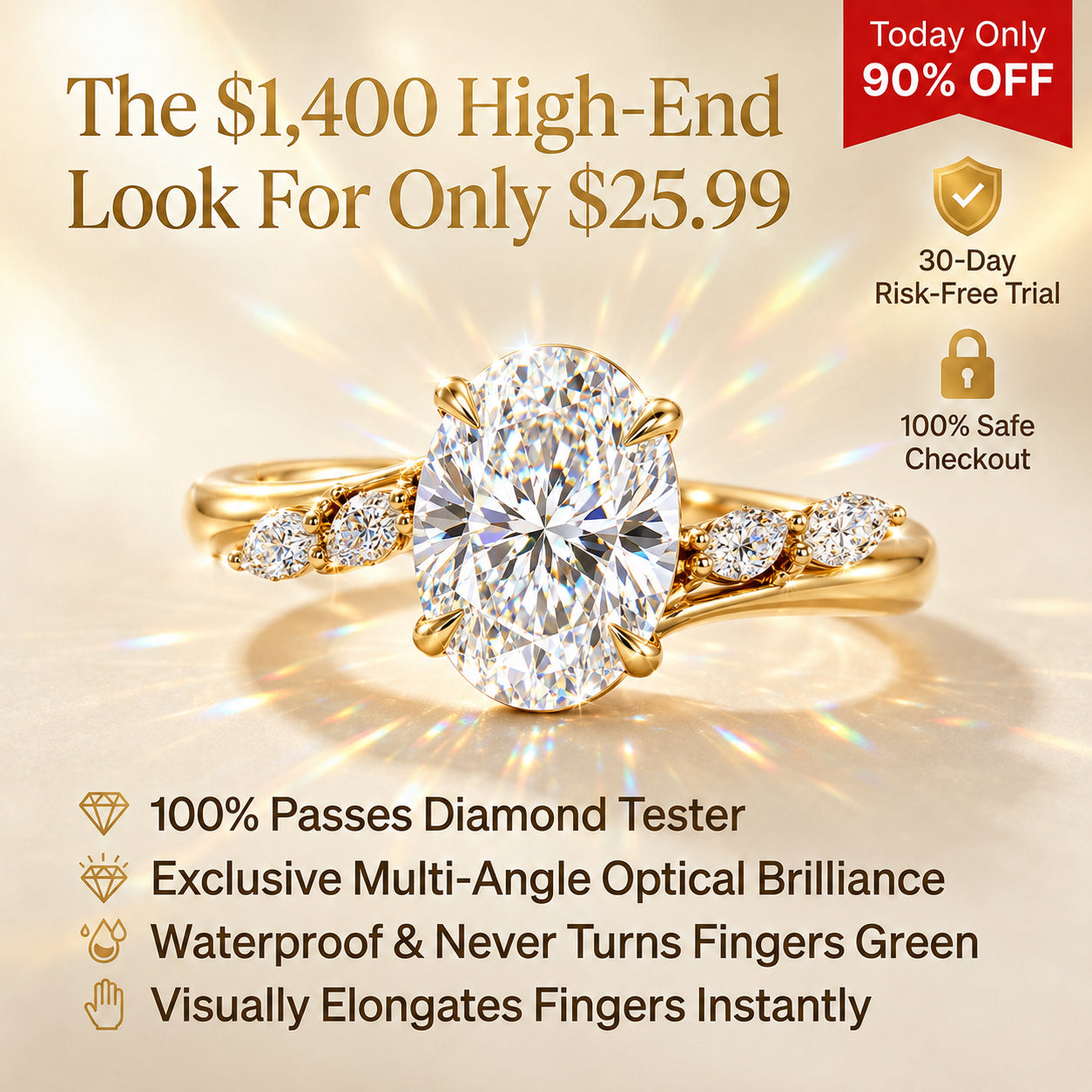 🔥 LAST DAY 90% OFF: Multi-Angle Optical Cut Finger-Slimming D-Color VVS1 Flawless Moissanite Asymmetrical Vine Ring in 14K Gold Over 925 Silver