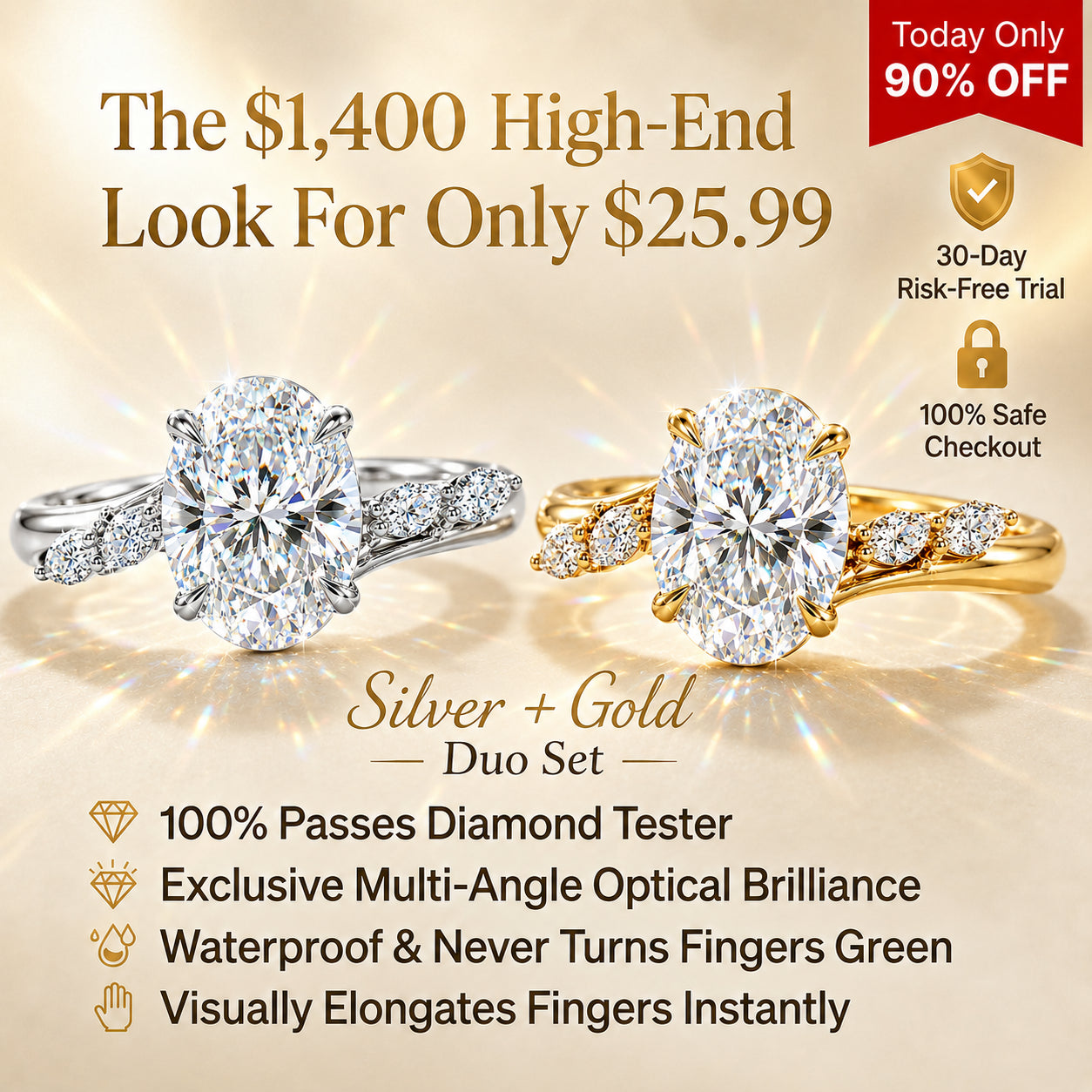 🔥 LAST DAY 90% OFF: Multi-Angle Optical Cut Finger-Slimming D-Color VVS1 Flawless Moissanite Asymmetrical Vine Ring in 14K Gold Over 925 Silver