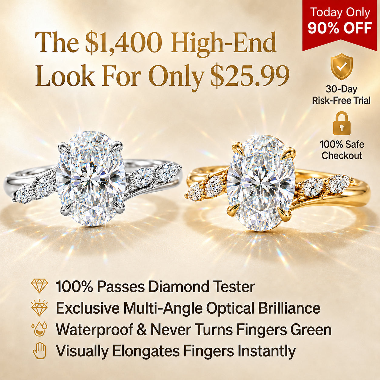 🔥 LAST DAY 90% OFF: Multi-Angle Optical Cut Finger-Slimming D-Color VVS1 Flawless Moissanite Asymmetrical Vine Ring in 14K Gold Over 925 Silver