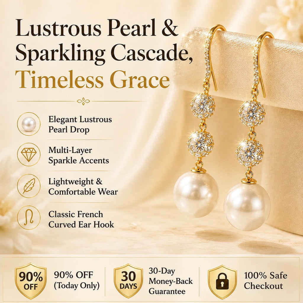 🔥 LAST DAY 90% OFF : Lustrous Pearl & Sparkling Cascade Drop Earrings – Timeless Grace & Modern Luxury