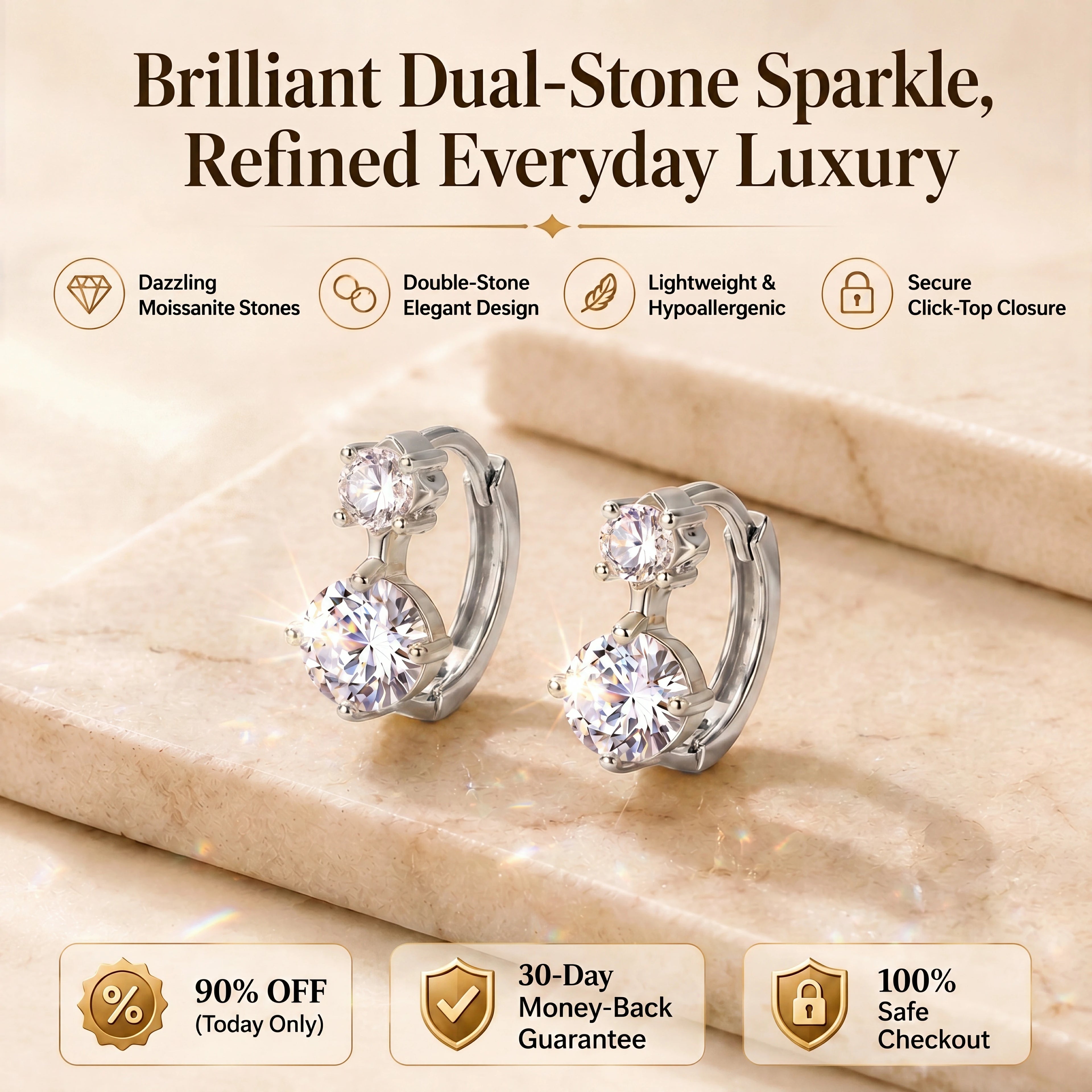 🚨 90% OFF (Today Only): The Brilliant Dual-Stone Huggie Earrings