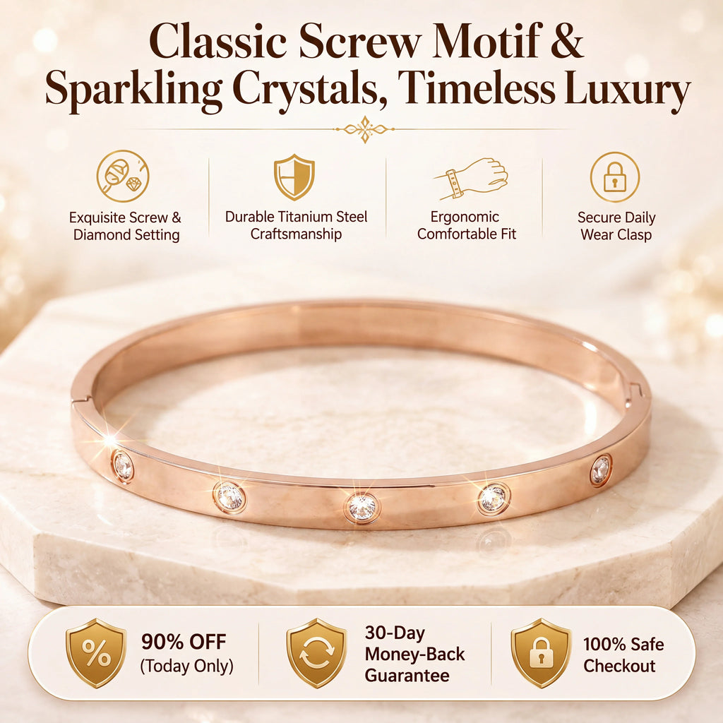 🔥 LAST DAY 90% OFF : Classic Screw Motif & Sparkling Crystal Bangle Bracelet – Timeless Luxury & Waterproof Titanium Steel
