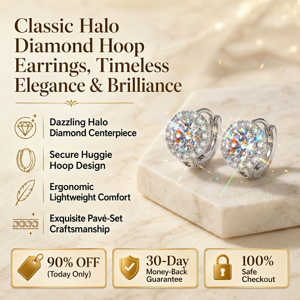🔥 LAST DAY 90% OFF : Classic Halo Diamond Huggie Hoop Earrings – Timeless Elegance & Secure Brilliance
