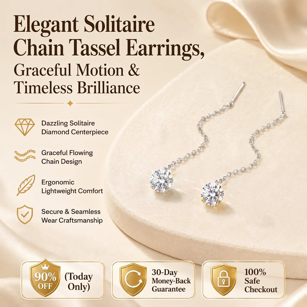 🔥 LAST DAY 90% OFF : Elegant Solitaire Chain Tassel Threader Earrings – Graceful Flowing Motion & Timeless Brilliance