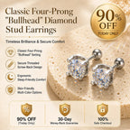 🔥 LAST DAY 90% OFF : Classic Four-Prong "Bullhead" Diamond Stud Earrings (Secure Screw-Back) – Timeless Brilliance & Sleep-Friendly Comfort