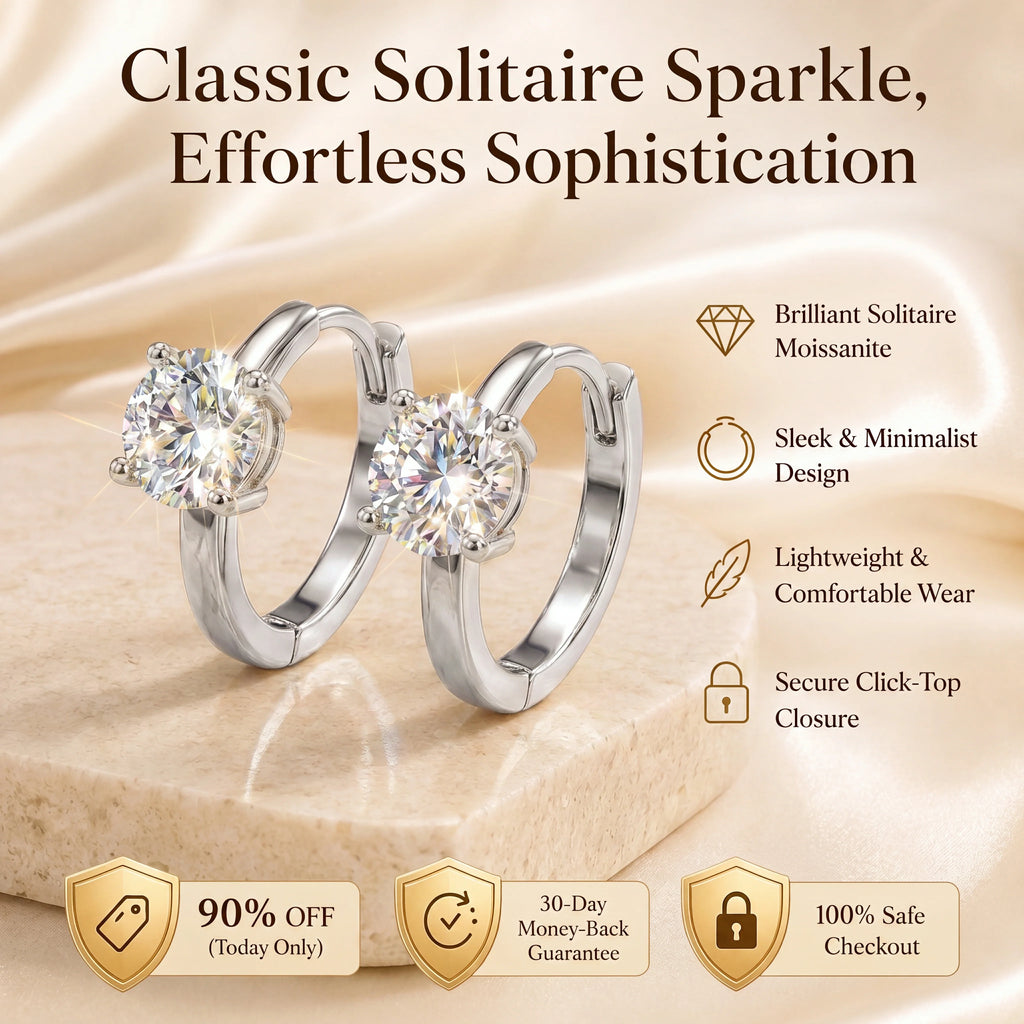 🔥LAST DAY 90% OFF: The "Anti-Droop" Solitaire Huggies (Passes Diamond Tester!)